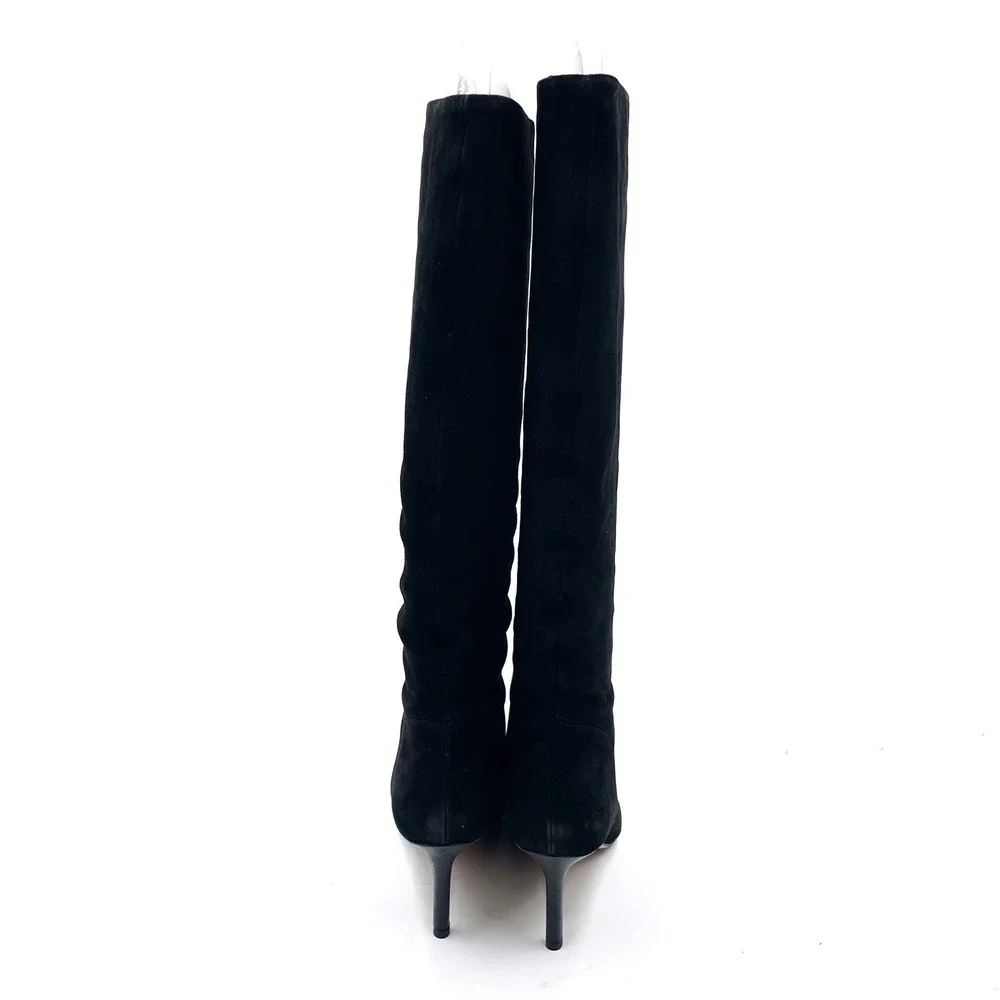 Veronica Beard‎ Lexington Boots Black Suede Pointed Toe Knee High Heels Sz 6